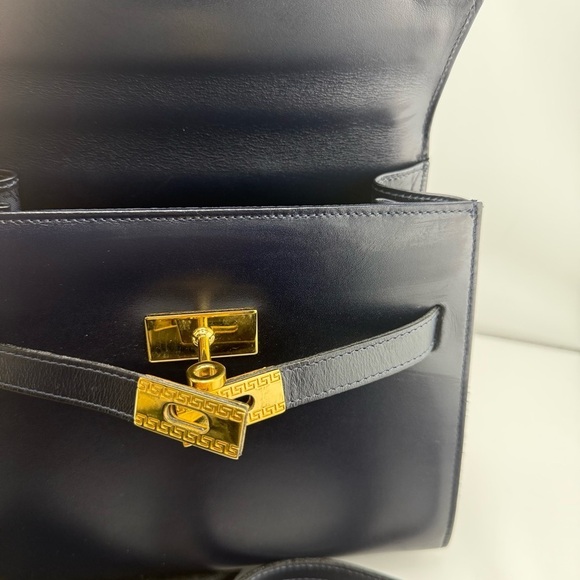 Versace Dark blu and Gold Satchel with Structured Shape and Adjustable Strap - Picture 4 of 10
